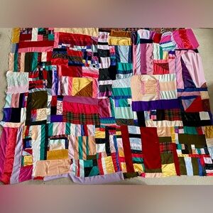 CRAZY QUILT 73x89 Velveteen Satin Wool FOLK Bed Comforter Blanket Craft